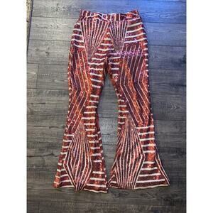 VTG Disco Pants Sequence All Over Polyester / Spandex 70s Flare MCM Red Sz XL